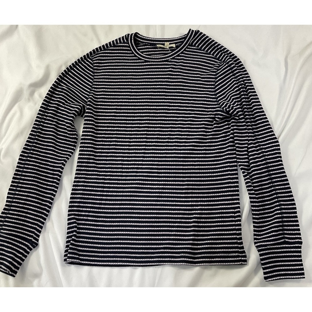 Madewell Ribbed Striped Long Sleeve Top Women's L Black Cream Casual NWT 152